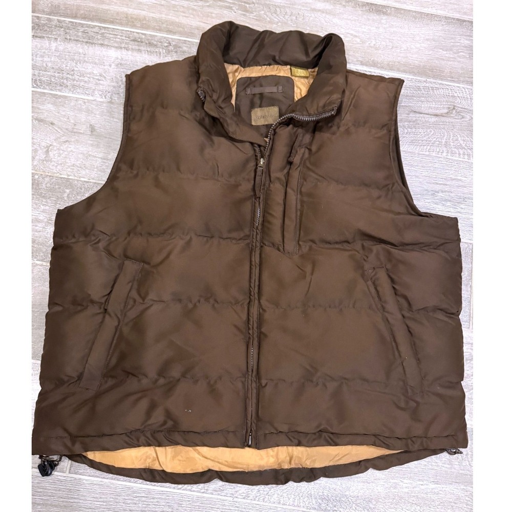 St Johns Bay Puffer Vest Mens XL Brown Full Zip Insulated Outdoor Casual